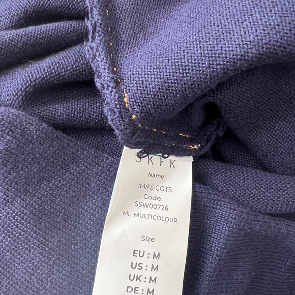 NWT SKFK Naike Multicolor Blue Cream Gold Batwing Cotton Sweater Medium Reg $109 - Picture 9 of 12
